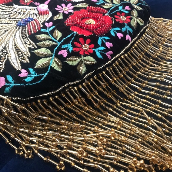 Ramla Embroidery Pouch Bag Womens Black Mumbai Handmade - Picture 6 of 15